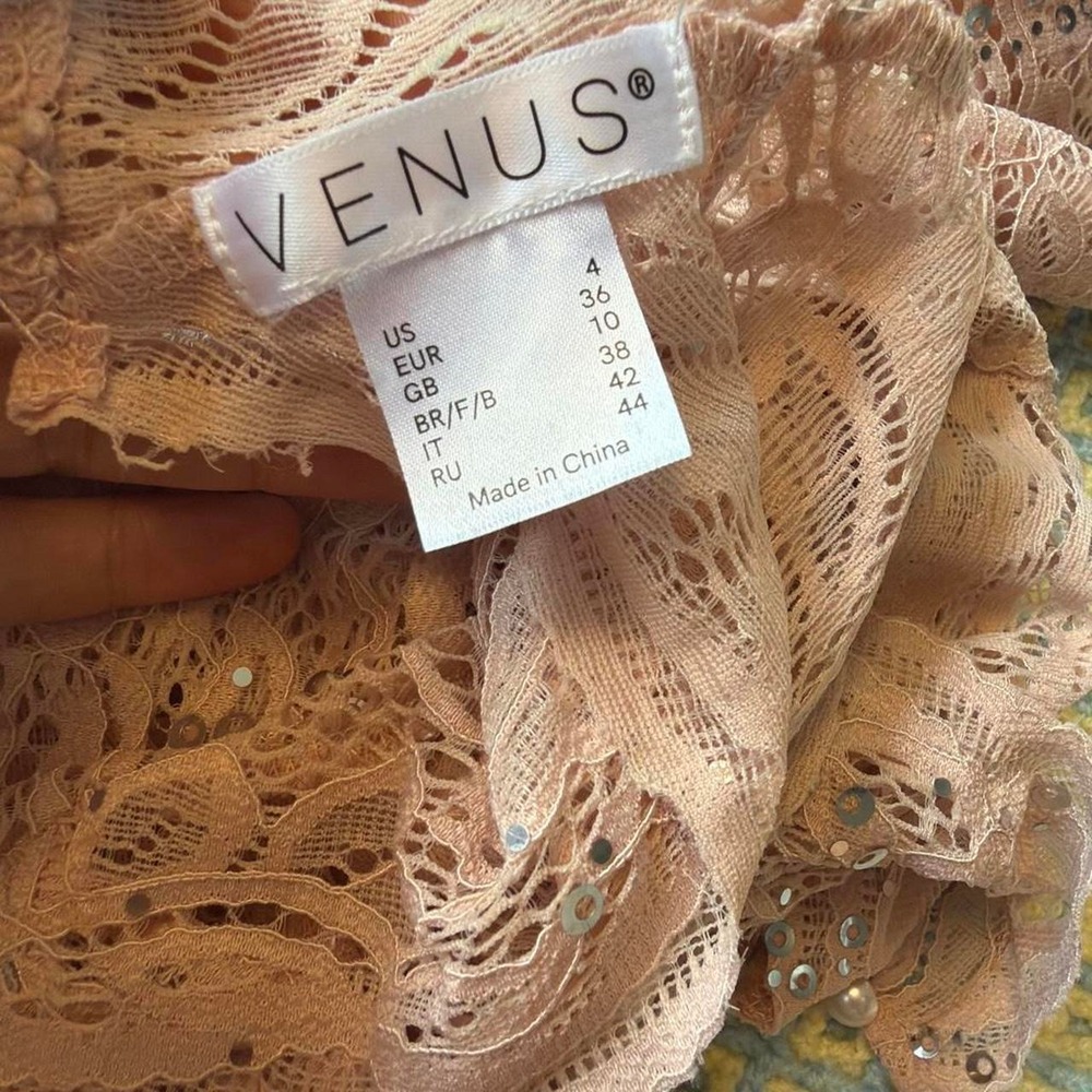 Venus Pink Lace Sequin Fairycore Mock Neck Bell Sleeve Top Size 4 Small - Picture 5 of 7